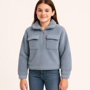 Abercrombie Kids Blue Sherpa Fleece Half Zip Pullover Size 9/10 Fall Comfy Cozy